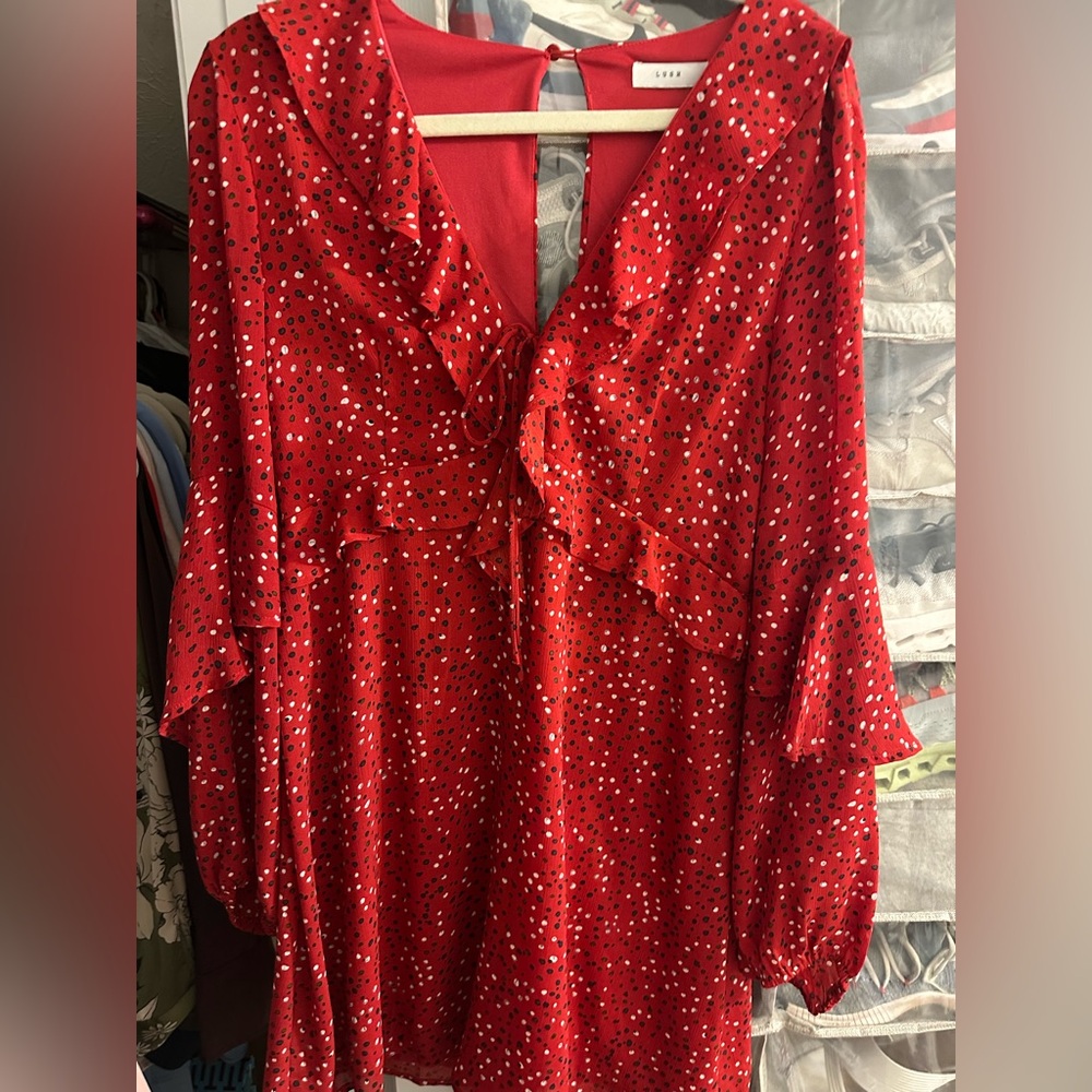 Lush Red and Black Spot Mini Dress